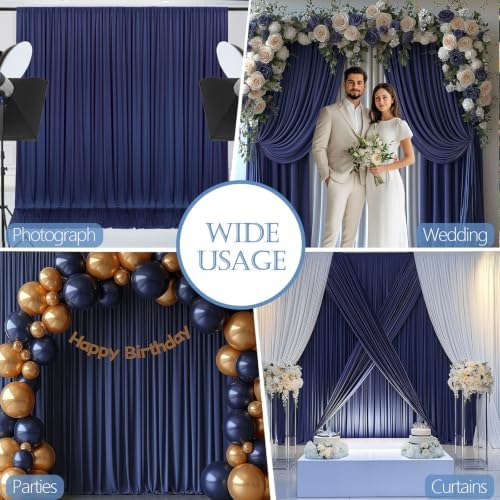 ESGOTBME 30x10ft Wrinkle Free Navy Blue Backdrop Curtain for Parties Soft Fabric Drapes Wedding Curtain Backdrop for Birthday Party Decorations Background for Photography 5x10ft, 6 Panels - Image 3