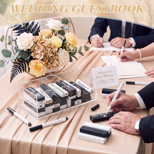 Junkin 79 Pcs Wedding Guest Book Alternative, Black and White Wooden Blocks - Image 2