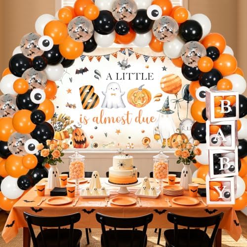 A Little Boo is Almost Due Baby Shower Decorations Orange Black - Image 5