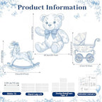 3Pcs Blue Toile de Jouy Baby Shower Decorations, Blue Bear Rocking Horse Carriage Cardboard Cutouts Gender Reveal Photo Booth Props Corrugated Plastic Nursery Toile De Jouy Decor Birthday Party - Image 2