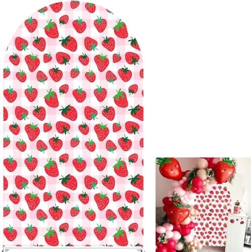 Arch Stretchy Fabric Covers Strawberry Theme Arched Stand Backdrop Covers for Girls Sweet Birthday Parties Baby Shower Favors Decorations Supplies (3.3x6.6FT Only Cover) by Iydamc