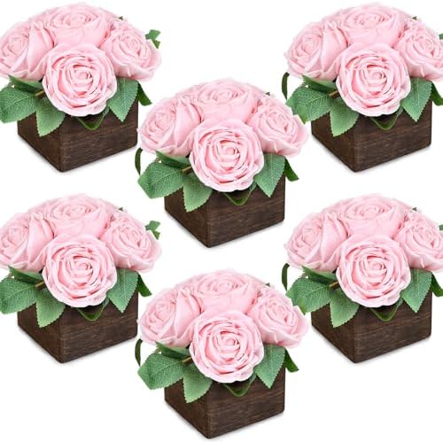 Pink Dining Table Centerpiece Set of 6, Pre-Made, Wooden Box by DIYDOFUN