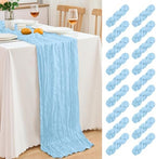 18 Pack Baby Blue Cheesecloth Table Runner 21.5x120 Inch,Semi Sheer Boho Gauze Cheese Cloth Fabric Table Runners 10 FT Long for Wedding Party Baby Shower Birthday Home Decor Holiday Decorations by Unknown