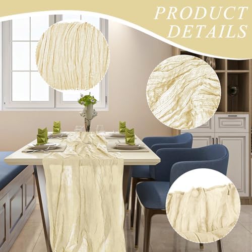 12 Pack Cheesecloth Table Runner, Runner Gauze Boho Wedding Decor Romantic Table Runner for Wedding Birthday Party(35" x 118") (Beige) - Image 3