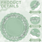 100 Pcs Sage Green Platos De Barro Mexicanos Paper Plates 9 Inches Cielito Lindo Party Decoration Disposable Scalloped Cinco De Mayo Paper Plates for Fiesta Mexican Talavera Baby Shower Supplies - Image 3