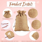Woanger 100 Pcs Drawstring Burlap Gift Bags 4x6'' with Tags, Dark Brown - Image 3