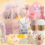 Baby Shower Gifts for Girls, 26 Piece Deluxe Baby Gift Basket - Baby Girl Gift Basket with Bunny Night Light, Electric Nail Trimmer, Bath Towe, Rattle & Milestone Cards for New Mom(Pink) by Unknown