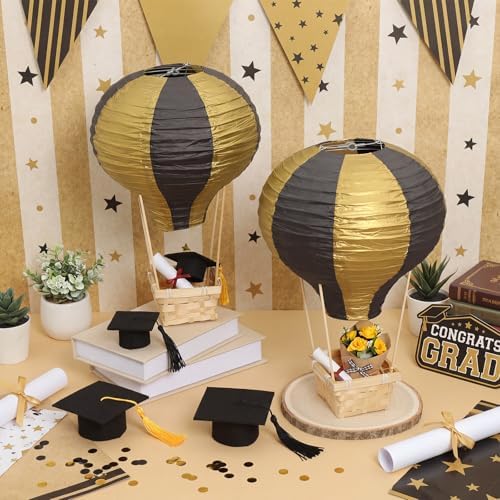 Meooeck 8 Sets Black and Gold Hot Air Balloon Table Centerpieces Decor - Image 2