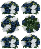 BLOSMON Flower Balls Table Centerpieces: 6 Pcs Fake Flowers Navy Blue White Wedding Kissing Rose Balls Decor - Artificial Floral Arrangements Flower Bouquet of Roses Home Party Table DIY Decorations by Blosmon