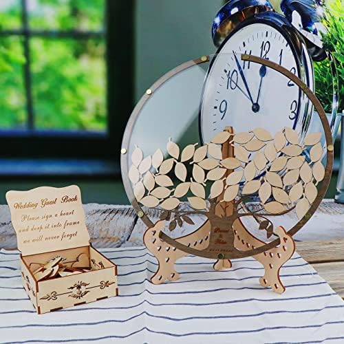 Tree with Leaves Wedding Guest Book Alternative with Box and Small Leafs,Personalized Drop Round Wedding Guest Book for Rustic Wedding Decorations and Anniversary - Image 5