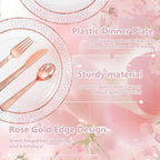 Ciaell 150PCS Rose Gold Plastic Plates – Disposable Plates with Rose Gold Plastic Silverware include 50Plates, 25Forks, 25Knives, 25Spoons, 25Cups for Wedding & Party - Image 3
