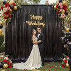 20x10ft Black Backdrop Curtains Wedding Party Glitter Sequin Curtain Backdrop Fabric Shimmer Drapes Backdrop Bridal Baby Shower Birthday Christmas Photoshoot Background Photography 5x10FT，4 Panels - Image 2