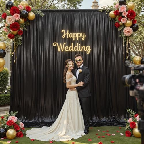 20x10ft Black Backdrop Curtains Wedding Party Glitter Sequin Curtain Backdrop Fabric Shimmer Drapes Backdrop Bridal Baby Shower Birthday Christmas Photoshoot Background Photography 5x10FT，4 Panels - Image 2