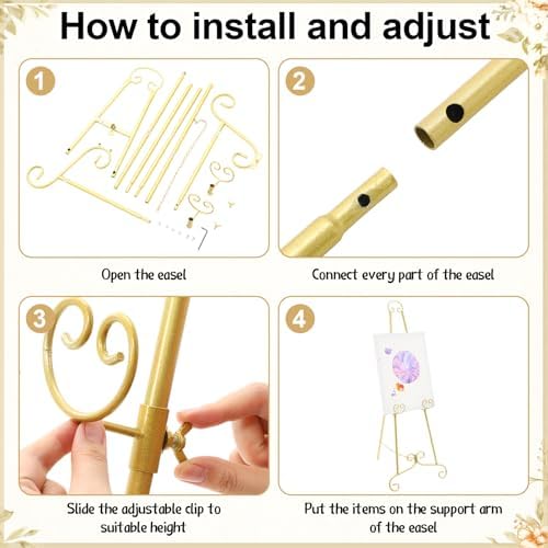 Feifeiya 2 Pcs Gold Floor Easel Stand 46 in, Trapezoidal Metal - Image 4