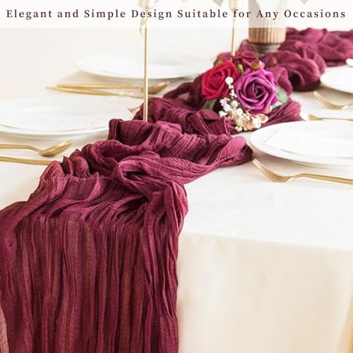 Burgundy 12 Pack Cheesecloth Table Runner 10FT Rustic Gauze Cheese Cloth Table Runner for Wedding Bridal Baby Shower Table Decor 20 x 120 Inch Long Boho Fabric Sheer Birthday Party Table Decorations - Image 7