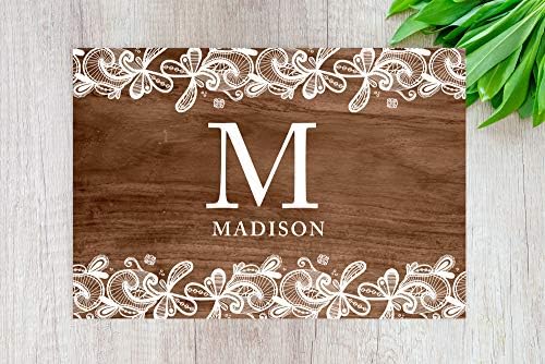 Andaz Press Custom Personalized Disposable Paper Placemats, 12 x 18 Inch, Set of 25, Custom Monogram Wooden Lace, Tableware, Dining, Table Setting for Wedding, Bridal Shower, Baby Shower, Holiday - Image 2