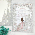 20PCS Castle Pocket Invitations, Quinceanera Invitations with Envelopes, Princess Invitation, Laser Cut quince invites (glitter silver) - Image 3