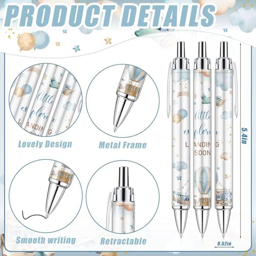 145 Pieces Airplane Baby Shower Favors for Guest Little Explorer Landing Soon Ballpoint Pens and Keychains Gifts Bulk Retractable Baby Shower Pens Gender Reveal Thank You Cards Souvenirs Prizes - Image 2