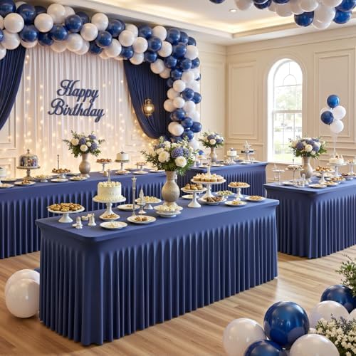 8 Pack Navy Blue Table Cloth for 6 Foot Rectangle Tables Spandex Fitted Tablecloth 6ft Stretch Table Covers Skirt Navy Blue Banquet Tablecloths Wrinkle Free Tablecloth for Party Wedding Birthday Event - Image 3
