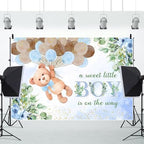 8x6ft Blue Bear Baby Shower Backdrop A Sweet Little Boy is On The Way Photography Background Baby Shower Banner for Boy Bear Party Decorations Newborn Photo Props - Image 4
