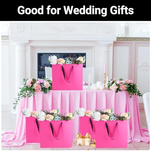 EUSOAR Hot Pink Gift Bags, 50pcs 12.5"x4.5"x11" Paper Gift Bags with Ribbon Handle, Gift Wrap Treat Thank You Bags Bulk for Wedding Party Favors Grocery Baby Shower Bridesmaid Birthday - Image 6