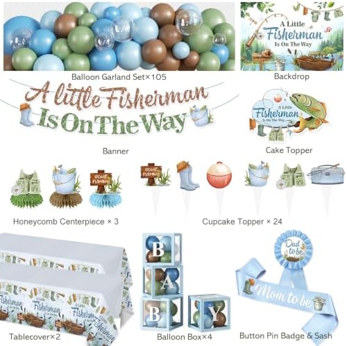143pcs Fishing Baby Shower Decorations Gone Fishing Party Welcome Baby Boy - Image 2
