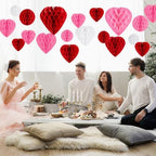 40Pcs Valentines Day Party Heart Decorations - Red Pink White Paper Honeycomb Hearts Balls Hanging, Valentine's Decor for Office, Birthday and Classroom - Image 6