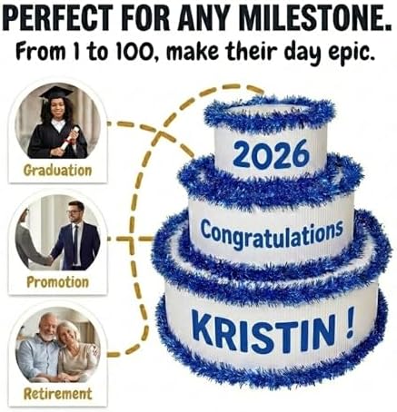 Anderson's White & Blue Personalized Pop-Out Cake, Life-Size Surprise Prop for Graduation, Retirement, Birthday, Engagement, Corporate Events – Custom Name, DIY Kit, Photo-Ready Reveal - Image 3