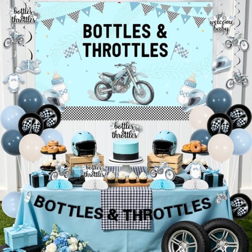 Jollyboom Bottles and Throttles Boy Motorcycle Baby Shower Backdrop Decor - Image 3