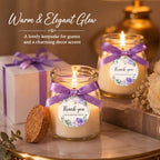MTLEE 20 Pcs Purple Floral Wedding Candle Favors Lavender Bridal Shower Gifts for Guests Soy Wax Candles with Glass Jar Bridesmaid Proposal Gifts for Wedding Bachelorette Bridal Shower - Image 4