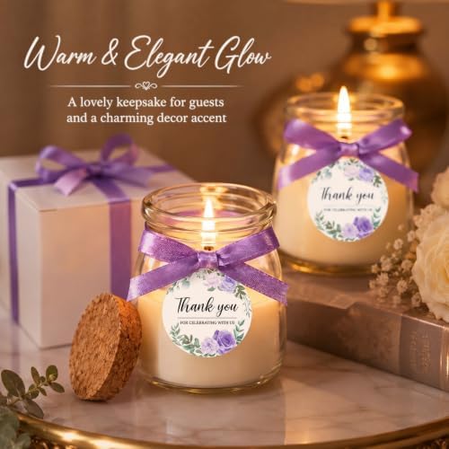 MTLEE 20 Pcs Purple Floral Wedding Candle Favors Lavender Bridal Shower Gifts for Guests Soy Wax Candles with Glass Jar Bridesmaid Proposal Gifts for Wedding Bachelorette Bridal Shower - Image 4