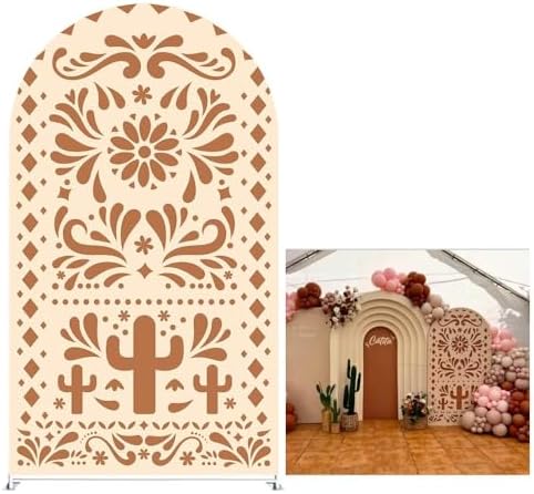 Beige Arch Backdrop Cover for Mexican Fiesta Party Decoration Stretchy Arch Stand Fabric Baptismx Baby Shower Cake Table Supplies (Cover Only) (G3741,2.6ftx6ft (CoverOnly)) by Unknown