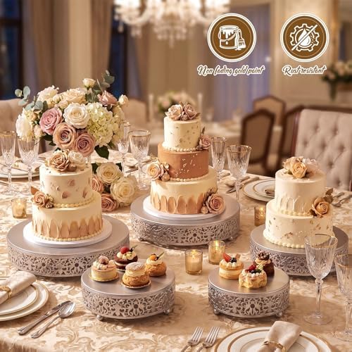 Wenqik 5 Pcs Metal Silver Cake Stand,16/14/12/10/8 in Round Cake Holder - Image 4