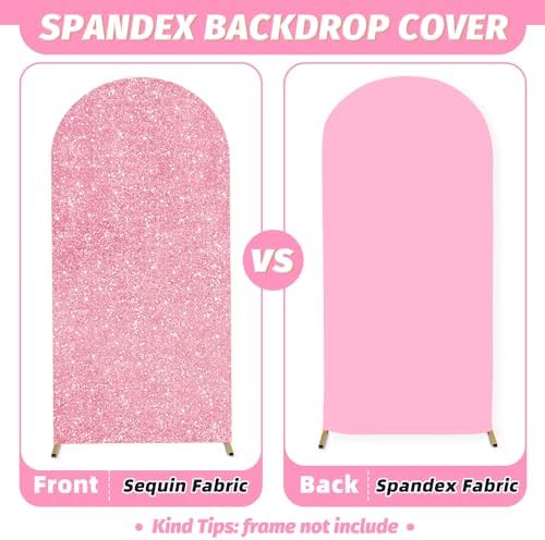 MODFUNS 7.2FT Arch Cover Pink Gold Sequin Spandex Arch Cover Wedding Arch Backdrop Cover Spandex Fitted Arch Stand Cover Glitter Arch Cover Backdrop Fabric for Baby Shower Bridal Shower Wedding Decor - Image 3