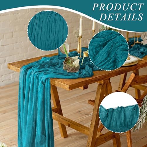 12 Pack Cheesecloth Table Runner, Runner Gauze Boho Wedding Decor Romantic Table Runner for Wedding Birthday Party(35" x 118")(Peacock Blue) - Image 3