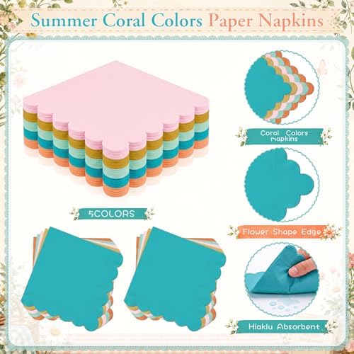 Zhehao 175 Pcs Coral Colors Paper Plates and Napkins Party Supplies - Image 5