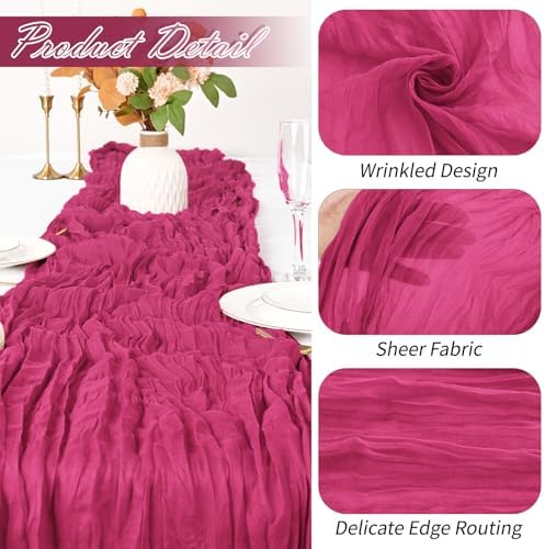 30 Pack Hot Pink Cheesecloth Table Runner 17 x 108 inch Cheese Cloth Table Runners 9ft Pink Table Runner Rustic Romantic Sheer Gauze Runner for Wedding Party Baby Shower Table Decoration - Image 3