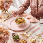 Supernal 102Pcs Pink Gold Plastic Cutlery Set Heavy Duty Utensils for Party - Image 2