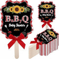 Huwena 50 Sets BBQ Baby Shower Fans Bulk for Guests Hand Fans with Red Bow Handheld Fan Baby Q Shower Favors Gifts for Summer BBQ Party Favors by Huwena