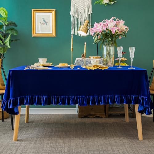 GLORY SEASON Velvet Tablecloth Luxurious Solid Rectangle Table Cloth,Oblong Retro Farmhouse Ruffle Tablecloths Washable Table Cover for Party Wedding Baby Shower Kitchen Dinning Tabletop Decoration - Image 3