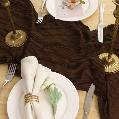 8 Pack Brown Cheesecloth Table Runner 120 Inch Boho Wedding Decor - Image 5