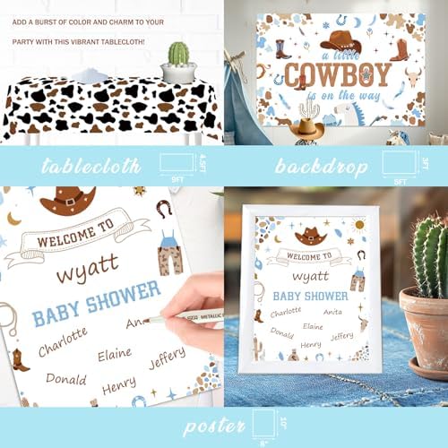 Hombae Cowboy Baby Shower Decorations – 108PCs A Little Cowboy is On The Way Party Supplies Set with Backdrop, Balloon Garland, Banner, Tablecloth, Boxes, Sash and Badge - Image 5