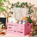 Barydat Wood Baby Shower Basket with Hanger Rack Crate Closet, Pink - Image 5