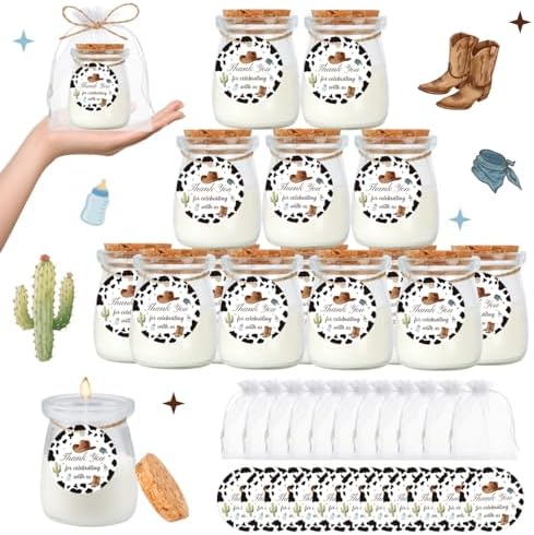24Pcs Baby Shower Candle Cowboy Party Favors Lavender Scented Glass Jars Wax Candle Bulk with Thank You Cards Organza Bags for Guests Boy Girl Birthday Gender Reveal Gift Souvenirs (Cowboy, 24) by KBDHYY