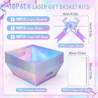 AFOROEOA 10 PACK Laser Gift Baskets for Gifts Empty, 12x10x4” Holographic Iridescent Gift Basket Kit with 10 Bows & 10 Bags - Large Empty Gift Baskets to Fill for Christmas, Weddings, Birthdays, Holiday Gifting Hampers - Image 2