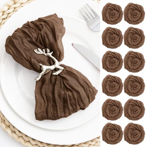Brown 60 Pack Cheesecloth Napkins Washable 21x21 Inches Brown Cloth Napkins Set of 60 Dinner Table Napkins for Wedding Summer Bridal Baby Shower Rustic Boho Cotton Gauze Party Table Decor by FoliafeelHome