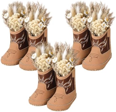 Mifoci 3 Set Cowboy Boot Vase Table Centerpiece, Reed Grass, Light Brown by Mifoci