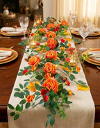 2 PCS 12FT Bendable Flower Garland, Fake Rose Vine for Home Decor,Orange - Image 6