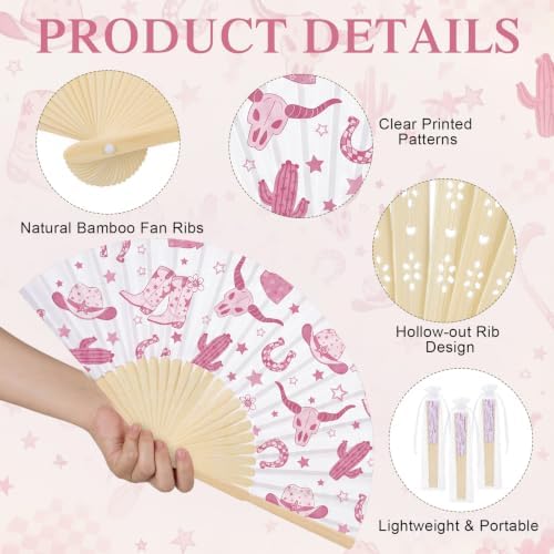 25 Pcs Western Cowgirl Folding Paper Fans Bulk with Organza Bag - Image 3