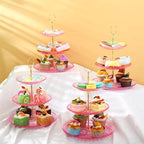 Patelai 8 Pcs 3 Tier Acrylic Cake Stand, Clear Pink, Golden - Image 6